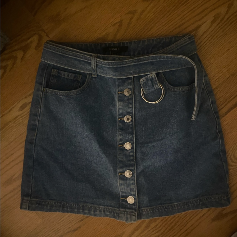 Forever 21 Blue Denim Skirt with Belt - Picture 1 of 3